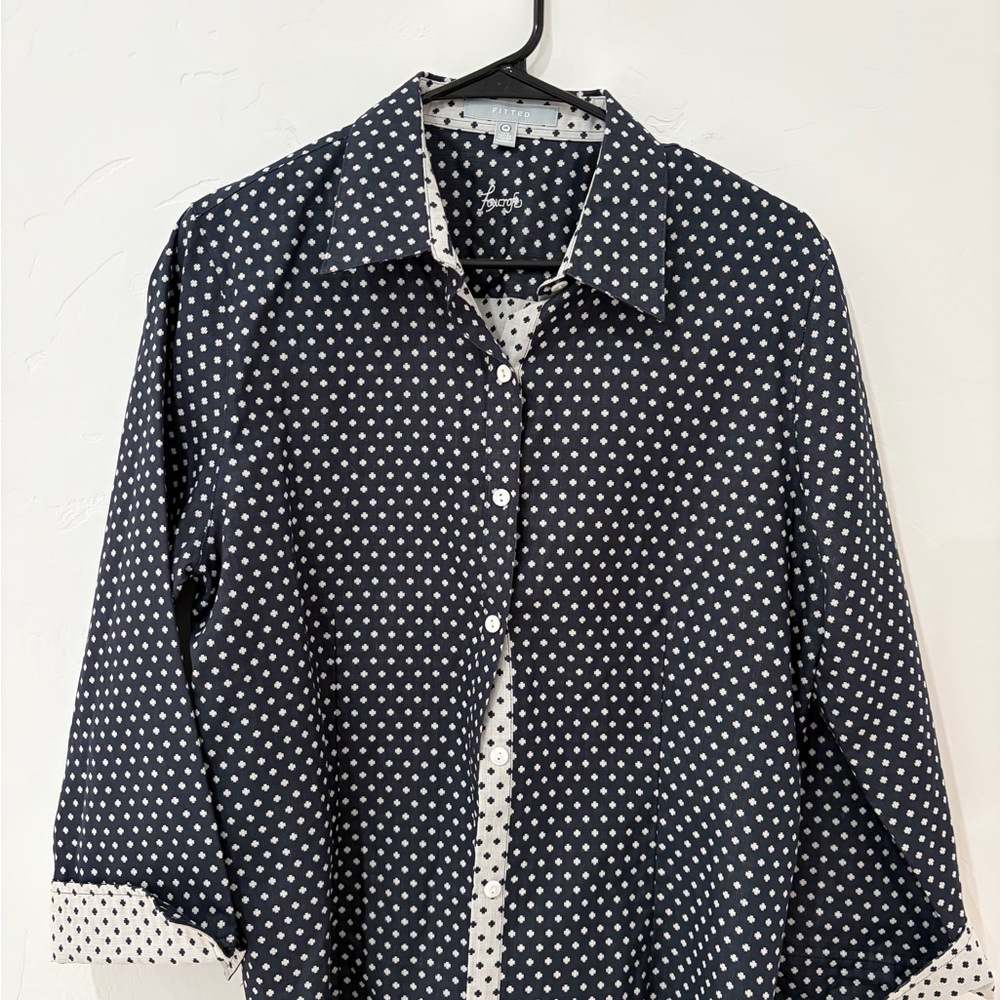Foxcroft Navy and White Patterned Blouse